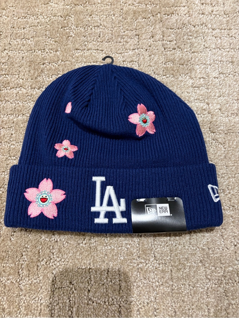 New Era Takashi Murakami LA Dodgers Beanie with Pink Floral Embroidery